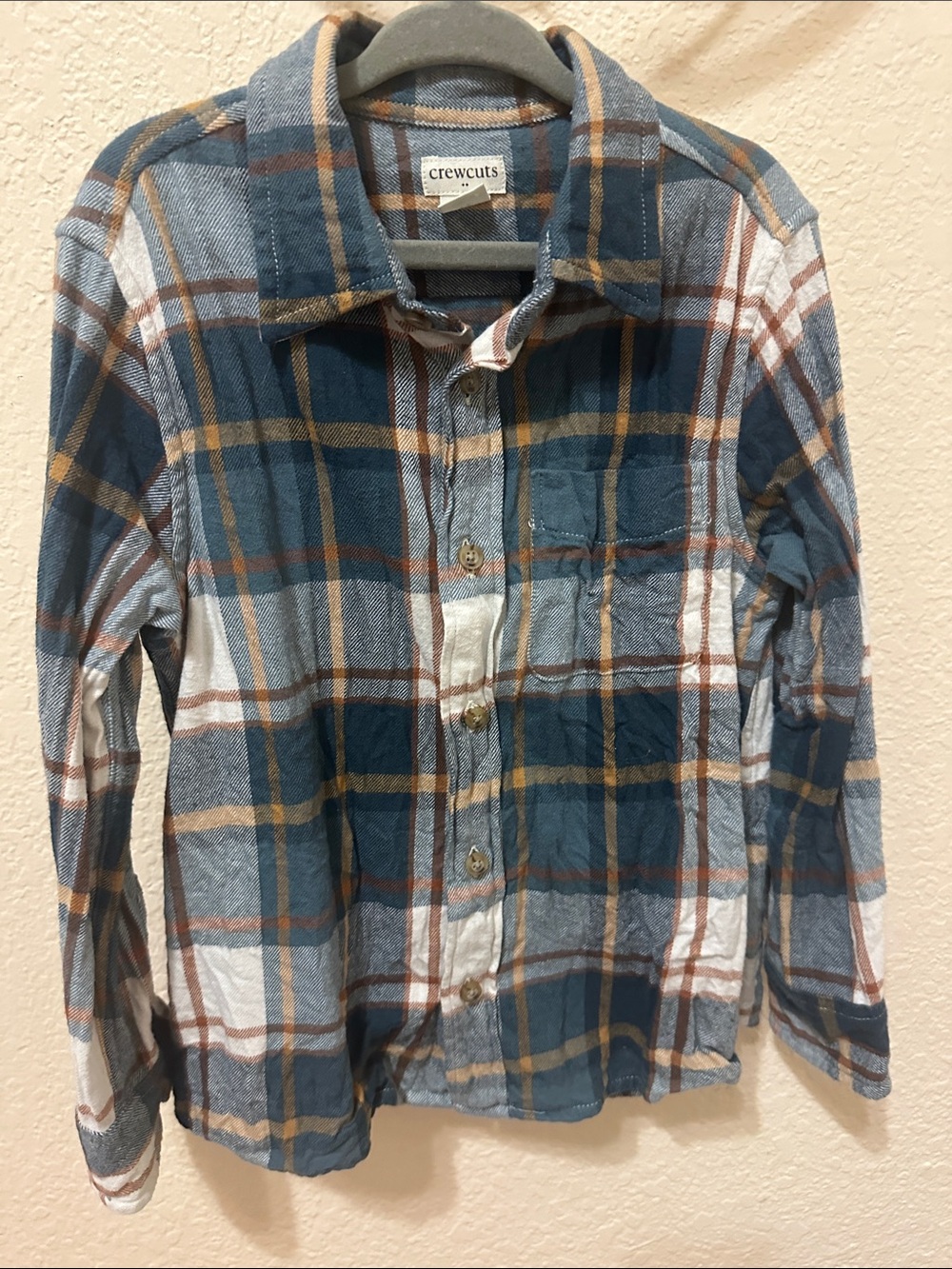 3/30$ Crewcuts Blue, Cream & Brown Plaid Button-Down Flannel Shirt